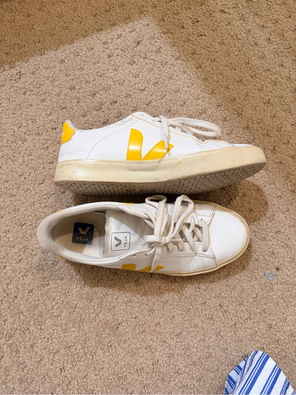 Veja White Sneakers with Yellow V Detail